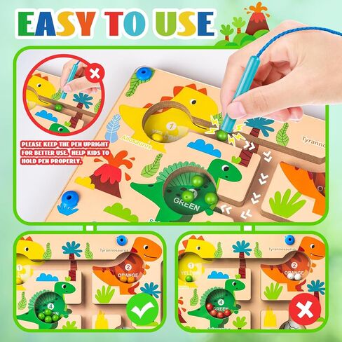 متاهة اللون المغناطيسي والرقم ، لوحة ألغاز التعلم المطابقة ، لعبة Montessori Counting Learning Guzzle ، لعبة Dinosaur Wooden Magnet Maze ، ألعاب Toddler Fine Motor Market in Kuwait