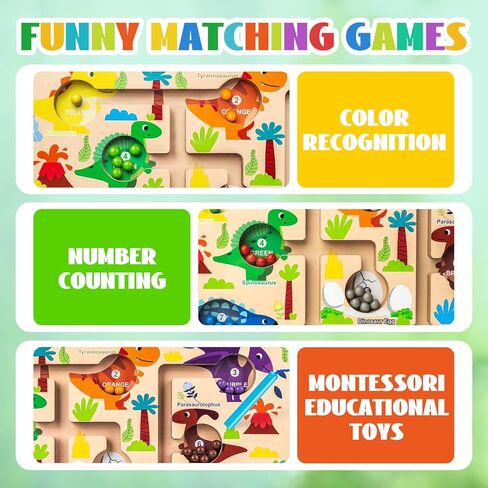 متاهة اللون المغناطيسي والرقم ، لوحة ألغاز التعلم المطابقة ، لعبة Montessori Counting Learning Guzzle ، لعبة Dinosaur Wooden Magnet Maze ، ألعاب Toddler Fine Motor Market in Kuwait