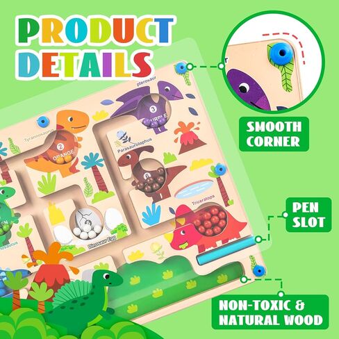 متاهة اللون المغناطيسي والرقم ، لوحة ألغاز التعلم المطابقة ، لعبة Montessori Counting Learning Guzzle ، لعبة Dinosaur Wooden Magnet Maze ، ألعاب Toddler Fine Motor Market in Kuwait
