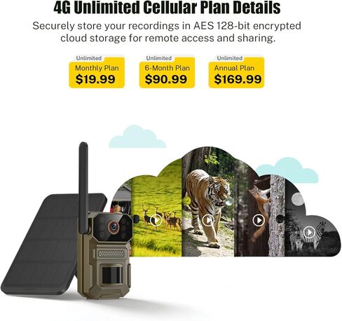 4G LTE Cellular Outdoor Security Camera,1080p for Home Security with Motion Detection, 2-Way Audio, Night Vision, IP65, Solar Panel, Built-in SIM Card, Unlimited Plan (Sold Separately) in Kuwait