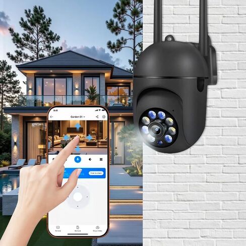1080P Outdoor Security Camera, Home Security Camera for Kids Pet Monitor, Wireless WiFi Camera Surveillance 360° Panorama, 2-Way Audio, Night Vision, Motion Tracking, Cloud & SD Card Storage, Black in Kuwait