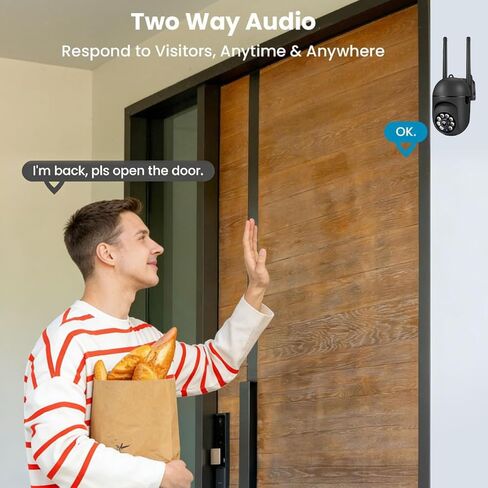 1080P Outdoor Security Camera, Home Security Camera for Kids Pet Monitor, Wireless WiFi Camera Surveillance 360° Panorama, 2-Way Audio, Night Vision, Motion Tracking, Cloud & SD Card Storage, Black in Kuwait