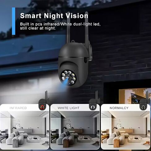 1080P Outdoor Security Camera, Home Security Camera for Kids Pet Monitor, Wireless WiFi Camera Surveillance 360° Panorama, 2-Way Audio, Night Vision, Motion Tracking, Cloud & SD Card Storage, Black in Kuwait