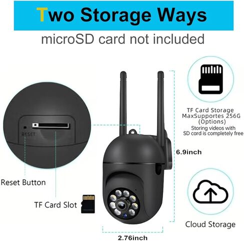 1080P Outdoor Security Camera, Home Security Camera for Kids Pet Monitor, Wireless WiFi Camera Surveillance 360° Panorama, 2-Way Audio, Night Vision, Motion Tracking, Cloud & SD Card Storage, Black in Kuwait