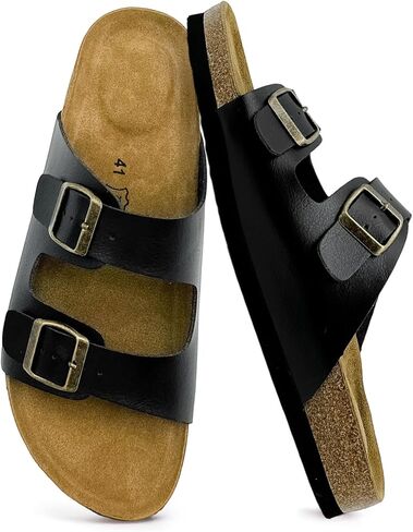 Women's Cork Footbed Sandals with Arch Support Comfortable Slip-On Slide Sandals for men Outdoor Sandals with Adjustable Buckle Summer Leather Flat Shoes in Kuwait