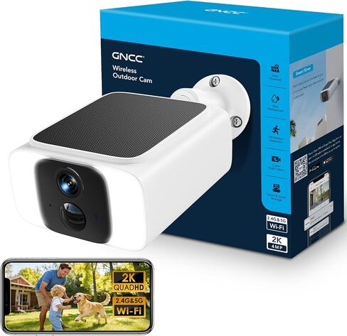 GNCC Solar Security Camera Outdoor, 2.4 & 5GHz WiFi Outdoor Security Camera 4MP Solar Powered WiFi Camera with Color Night Vision, Spotlight, PIR Motion Detection, Easy to Install, SD/Cloud Storage in Kuwait