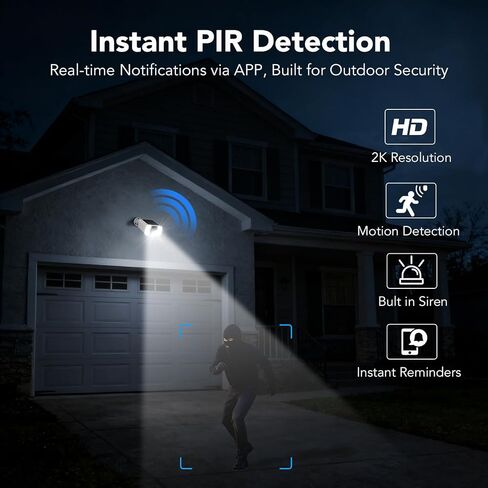 GNCC Solar Security Camera Outdoor, 2.4 & 5GHz WiFi Outdoor Security Camera 4MP Solar Powered WiFi Camera with Color Night Vision, Spotlight, PIR Motion Detection, Easy to Install, SD/Cloud Storage in Kuwait