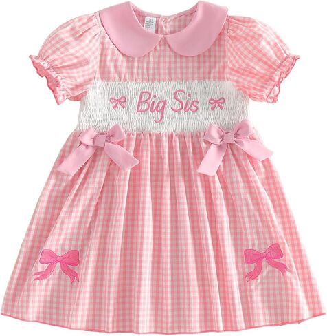 Big Sister Little Sister Matching Outfits Newborn Baby Girl Summer Smocked Romper Shirt Toddler Short Sleeve Dress in Saudi Arabia