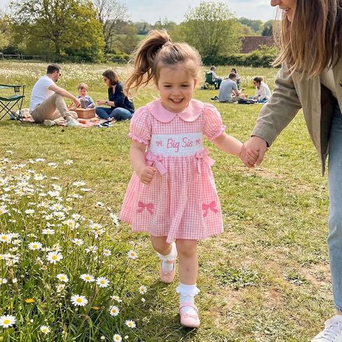 Big Sister Little Sister Matching Outfits Newborn Baby Girl Summer Smocked Romper Shirt Toddler Short Sleeve Dress in Saudi Arabia