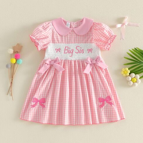 Big Sister Little Sister Matching Outfits Newborn Baby Girl Summer Smocked Romper Shirt Toddler Short Sleeve Dress in Saudi Arabia