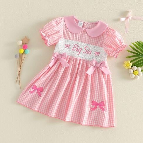 Big Sister Little Sister Matching Outfits Newborn Baby Girl Summer Smocked Romper Shirt Toddler Short Sleeve Dress in Saudi Arabia