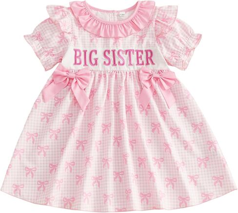 GOOCHEER Big Sister Lil Sister Matching Outfit Summer Newborn Short Sleeve Smocked Romper Toddler Ruffle Plaid Dress Clothes in Saudi Arabia