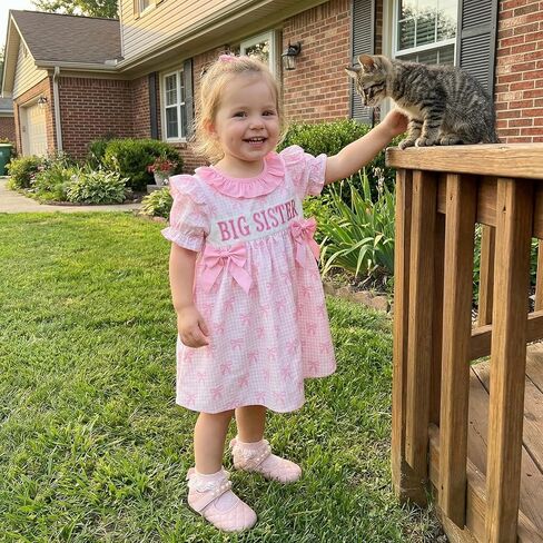 GOOCHEER Big Sister Lil Sister Matching Outfit Summer Newborn Short Sleeve Smocked Romper Toddler Ruffle Plaid Dress Clothes in Saudi Arabia
