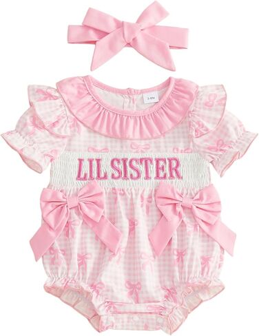 GOOCHEER Big Sister Lil Sister Matching Outfit Summer Newborn Short Sleeve Smocked Romper Toddler Ruffle Plaid Dress Clothes in Saudi Arabia