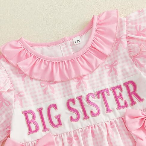 GOOCHEER Big Sister Lil Sister Matching Outfit Summer Newborn Short Sleeve Smocked Romper Toddler Ruffle Plaid Dress Clothes in Saudi Arabia