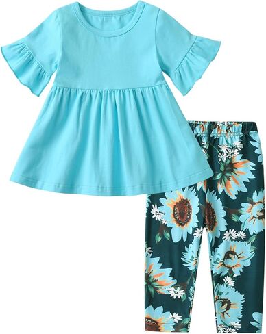 Baby Girl Clothes Infant Toddler Girl Outfit Rufffle Short Sleeve Shirts Top Pants Little Girls Clothes in Saudi Arabia