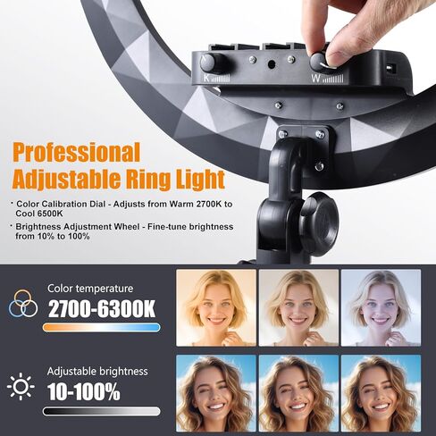 Large Ring Light with Stand, 19" Ring Light with 75" Tripod & Wheels, 6500K Dimmable Ringlight for ipad Phone Holder, Selfie Light for Live Tattoo Makeup Barber Video Recording Photography Lighting in Kuwait