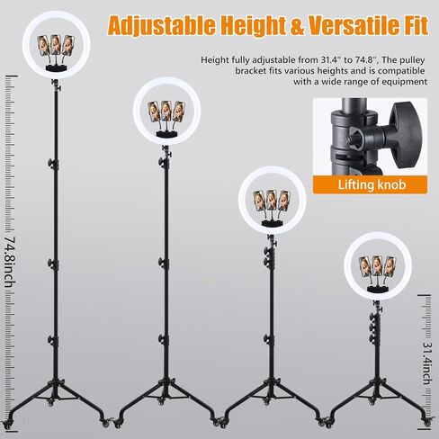 Large Ring Light with Stand, 19" Ring Light with 75" Tripod & Wheels, 6500K Dimmable Ringlight for ipad Phone Holder, Selfie Light for Live Tattoo Makeup Barber Video Recording Photography Lighting in Kuwait