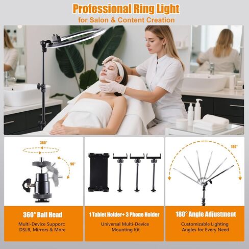 Large Ring Light with Stand, 19" Ring Light with 75" Tripod & Wheels, 6500K Dimmable Ringlight for ipad Phone Holder, Selfie Light for Live Tattoo Makeup Barber Video Recording Photography Lighting in Kuwait