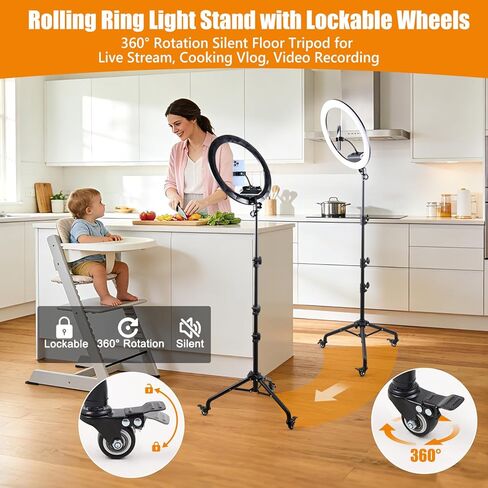 Large Ring Light with Stand, 19" Ring Light with 75" Tripod & Wheels, 6500K Dimmable Ringlight for ipad Phone Holder, Selfie Light for Live Tattoo Makeup Barber Video Recording Photography Lighting in Kuwait