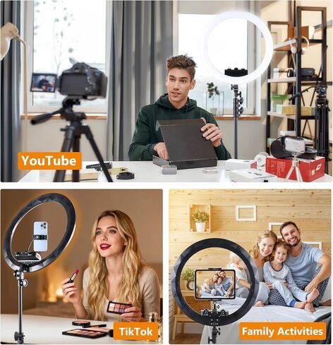 Large Ring Light with Stand, 19" Ring Light with 75" Tripod & Wheels, 6500K Dimmable Ringlight for ipad Phone Holder, Selfie Light for Live Tattoo Makeup Barber Video Recording Photography Lighting in Kuwait