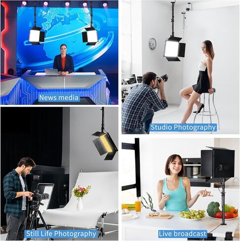 مصباح فيديو لوحة LED كبيرة مقاس 18 بوصة من XPSYQIC مع باب الحظيرة، 110 واط قابل للتعتيم 8000 لوكس 2700-5500 كلفن، مع حامل إضاءة مثبت على الحائط في السقف، علوي للتصوير الفوتوغرافي في الاستوديو، وتسجيل الفيديو، والبث المباشر، ومصباح المسرح in Kuwait