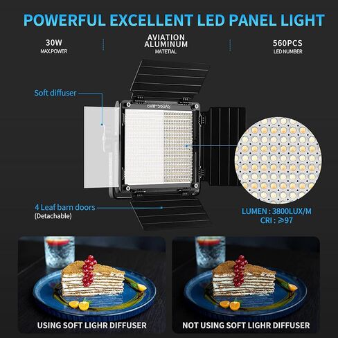 مصباح فيديو GVM 560 LED، ثنائي اللون قابل للتعتيم، مجموعة إضاءة التصوير الفوتوغرافي مع التحكم في التطبيق، إضاءة فيديو مع احترافية لليوتيوب، الاستوديو، 2300K-6800K، CRI 97+ (لا يشمل الحامل) in Kuwait