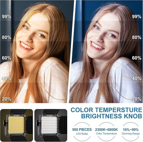 مصباح فيديو GVM 560 LED، ثنائي اللون قابل للتعتيم، مجموعة إضاءة التصوير الفوتوغرافي مع التحكم في التطبيق، إضاءة فيديو مع احترافية لليوتيوب، الاستوديو، 2300K-6800K، CRI 97+ (لا يشمل الحامل) in Kuwait