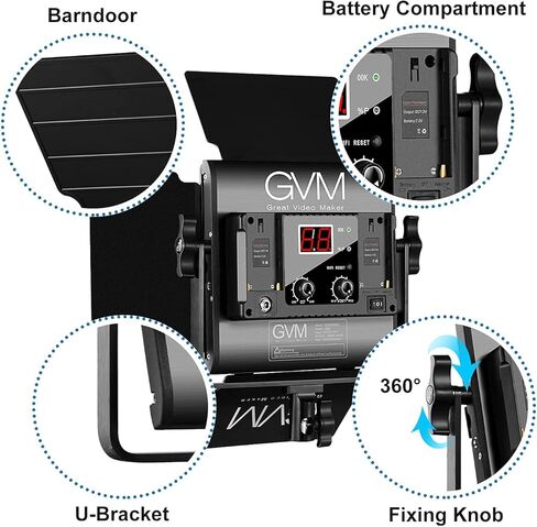 مصباح فيديو GVM 560 LED، ثنائي اللون قابل للتعتيم، مجموعة إضاءة التصوير الفوتوغرافي مع التحكم في التطبيق، إضاءة فيديو مع احترافية لليوتيوب، الاستوديو، 2300K-6800K، CRI 97+ (لا يشمل الحامل) in Kuwait
