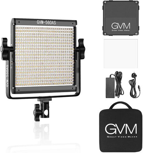 مصباح فيديو GVM 560 LED، ثنائي اللون قابل للتعتيم، مجموعة إضاءة التصوير الفوتوغرافي مع التحكم في التطبيق، إضاءة فيديو مع احترافية لليوتيوب، الاستوديو، 2300K-6800K، CRI 97+ (لا يشمل الحامل) in Kuwait