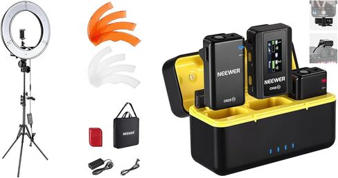 طقم ضوء حلقة 18 بوصة من NEEWER: 55 وات 5600 كلفن LED احترافي مع حامل وحامل هاتف لإضاءة تصوير الفيديو لمكياج الوشم والرموش الحلاق، RL-18 مع ميكروفون لاسلكي CM28 in Kuwait