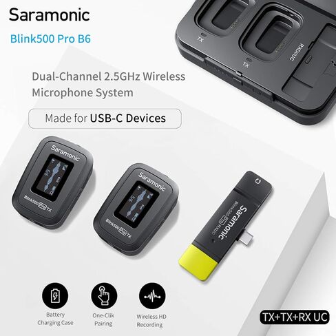 Saramonic USB-C Wireless Lavalier Microphone System for Live, Blink500 Pro B6 Dual-Microphone for Samsung Galaxy Hauwei Google Pixel Smartphone for YouTube Video Facebook Vlog in Kuwait