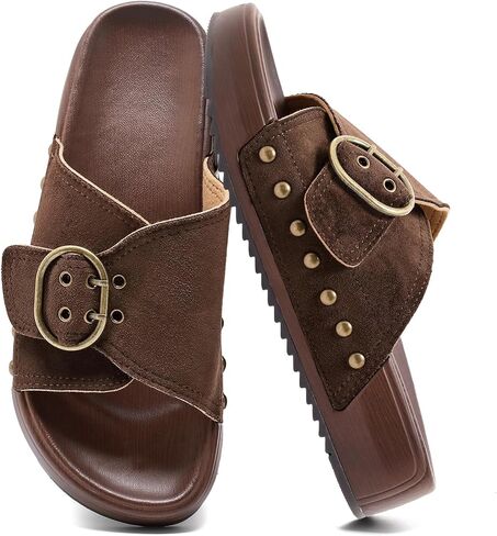 Women's Platform Sandals Wedge Slides with Big Buckle, Cross Strap Adjustable, Thick Sole, Wide Width, Arch Support, Casual Slip On Summer Beach Walking Shoes in Kuwait
