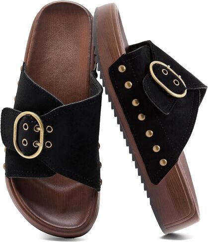 Women's Platform Sandals, Arch Support Walking Sandals with Adjustable Buckle Straps, Non Slip Thick Sole Comfort Slides, Summer Beach Casual Slip On Shoes in Saudi Arabia