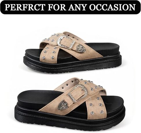 Women's Denim Cross Strap Platform Slides Sandals with Buckle Fashion Comfortable Studded Slip On Non-Slip Beach Mules For Casual Party Date Walking in Saudi Arabia