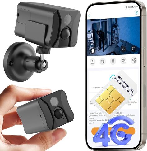 4G LTE Cellular Security Camera Indoor, Off Grid Security Camera No WiFi with Long Standby Battery Life, Night Vision, Human Detect, Portable Magnetic SIM Card Cam for Garage, Vacant House, RV, Home in Kuwait
