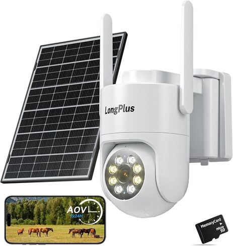 كاميرات مراقبة تعمل بالطاقة الشمسية لاسلكية في الهواء الطلق: 2K 4MP AOV 24/7 كاميرا أمان للتسجيل المستمر لاسلكية، كاميرا WiFi مزدوجة النطاق 2.4G/5G مع بطاقة SD، تعمل بالطاقة الشمسية، رؤية ليلية ملونة، محادثة ثنائية الاتجاه in Kuwait