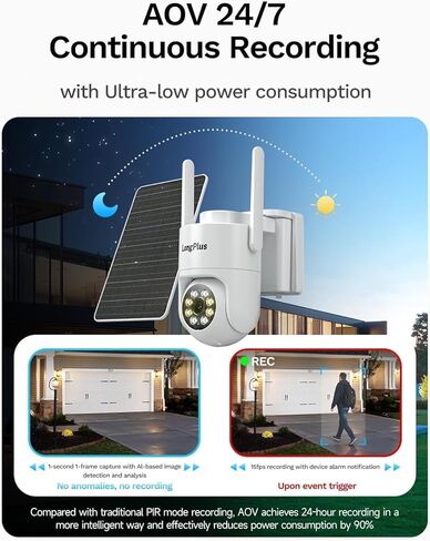 كاميرات مراقبة تعمل بالطاقة الشمسية لاسلكية في الهواء الطلق: 2K 4MP AOV 24/7 كاميرا أمان للتسجيل المستمر لاسلكية، كاميرا WiFi مزدوجة النطاق 2.4G/5G مع بطاقة SD، تعمل بالطاقة الشمسية، رؤية ليلية ملونة، محادثة ثنائية الاتجاه in Kuwait