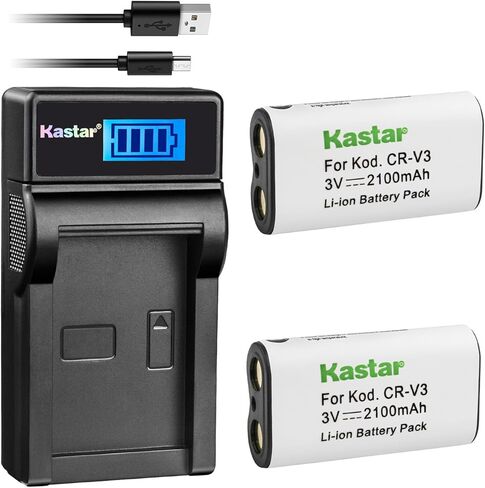بطارية Kastar (X2) وشاحن LCD نحيف لـ CR-V3 LB-01 وOlympus C3000 D565 D-100 D-150 D-230 D-370 D-380 D-390 D-40 D-460 D-490 D-520Z D-560Z، Kodark EasyShare C310 C530 C875 + المزيد من الكاميرا in Kuwait