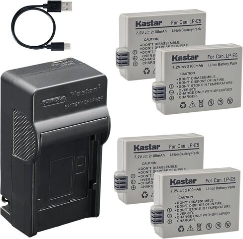 بطارية Kastar 1 حزمة وشاحن AC وUSB-C، متوافق مع كاميرات Canon LP-E5، EOS Rebel XSi، Rebel XS، Rebel T1i، 450D، 500D، 1000D، Kiss F، Kiss X2، Kiss X3 in Kuwait