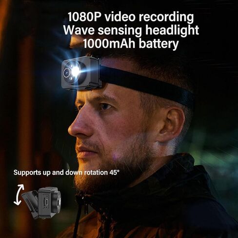 كاميرا مثبتة على الرأس، 1080 بيكسل اتش دي 45 درجة، كاميرا فيديو قابلة للتعديل مع سماعة رأس ليلية، كاميرا فيديو يمكن ارتداؤها على الجسم للرياضة الليلية في الهواء الطلق in Kuwait