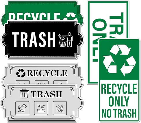 Pack 6 Pcs Recycle and Trash Sticker for Trash Cans Garbage Bins Recycling Bin Labels Waste Signs Indoor Outdoor Home Offices Bumper Stickers Reusable Waterproof Vinyl Decals Set in Saudi Arabia