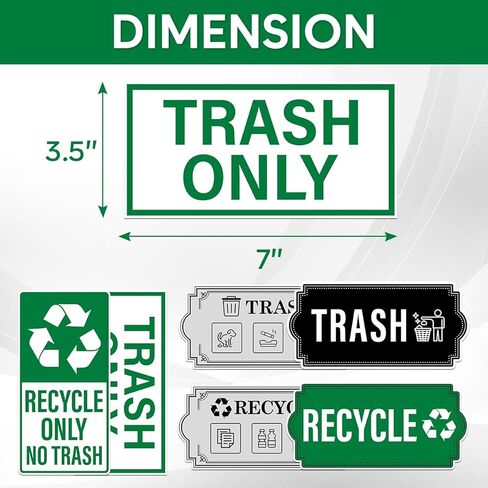 Pack 6 Pcs Recycle and Trash Sticker for Trash Cans Garbage Bins Recycling Bin Labels Waste Signs Indoor Outdoor Home Offices Bumper Stickers Reusable Waterproof Vinyl Decals Set in Saudi Arabia