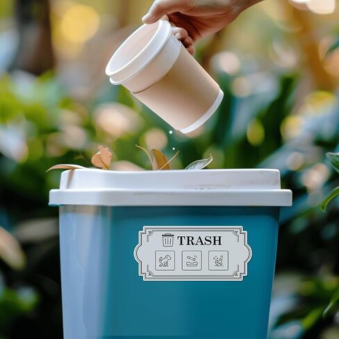 Pack 6 Pcs Recycle and Trash Sticker for Trash Cans Garbage Bins Recycling Bin Labels Waste Signs Indoor Outdoor Home Offices Bumper Stickers Reusable Waterproof Vinyl Decals Set in Saudi Arabia