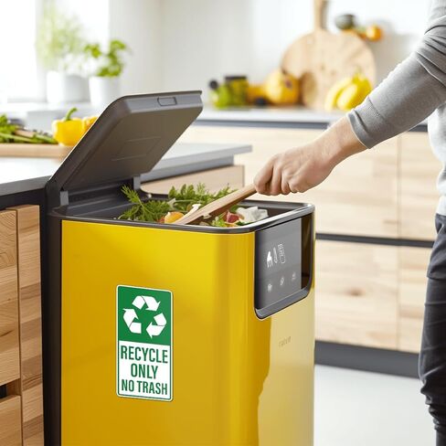 Pack 6 Pcs Recycle and Trash Sticker for Trash Cans Garbage Bins Recycling Bin Labels Waste Signs Indoor Outdoor Home Offices Bumper Stickers Reusable Waterproof Vinyl Decals Set in Saudi Arabia