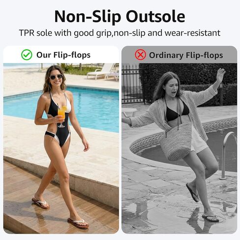 STQ Flip Flops Womens Square Toe Sandals Arch Support Brown Comfortable Summer Beach White Brown Size 8 in Kuwait