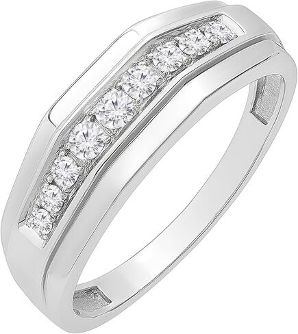 مجموعة Dazzlingrock 0.25 قيراط (ctw) خاتم الذكرى السنوية للزفاف من الماس الأبيض للرجال 1/4 قيراط، فضة إسترلينية in Kuwait