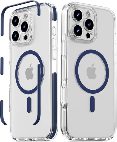 حافظة COOLQO مغناطيسية لهاتف iPhone 17 Pro [متوافقة مع MagSafe] [حماية من السقوط من الدرجة العسكرية] [مضادة للأصفر] [شريط TPU ناعم قابل للفصل] حافظة هاتف شفافة مقاومة للصدمات مع غطاء كاميرا أبيض in Kuwait