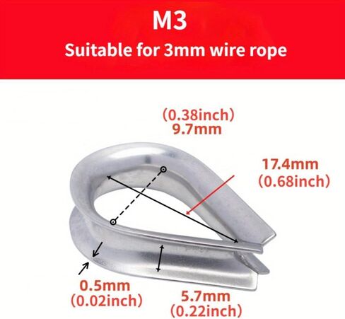 10pcs 304 Stainless Steel M2 M3 M4 M6 Wire Rope Protective Sleeve Cable Thimbles Clamps Hasps Rigging Fasteners Chicken Heart Ring (10pcs-m6) in Saudi Arabia