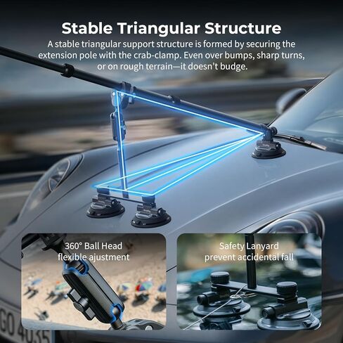 SMALLRIG Car Mount for Insta360 X5/X4/X3, for DJI OSMO 360 Camera, for GoPro, Triple Suction Cup Mount Kit with 120cm/47.2" Invisible Telescopic Selfie Stick, Ball Head, Magic Arm Clamp, Adapter -5843 in Kuwait